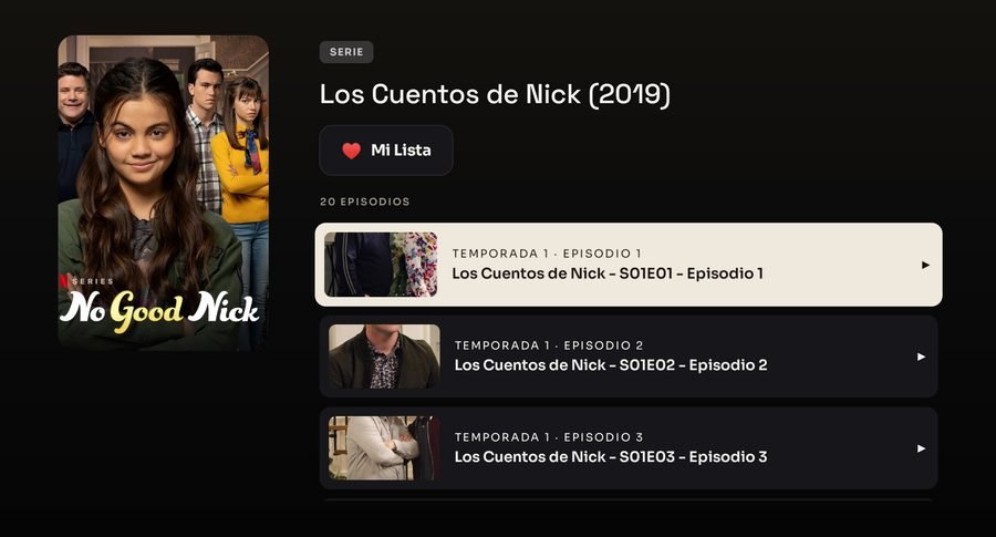 Series with their seasons and episodes listed out.