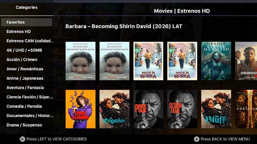 Movies by category, with big cover art.
